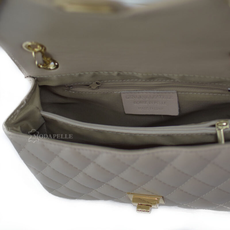 Leather shoulder bag, beige color - made in Italy