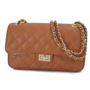 Leather shoulder bag, tan color - made in Italy