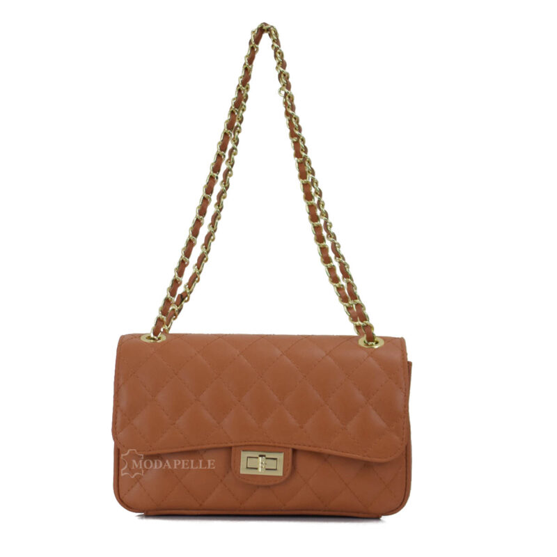 Leather shoulder bag, tan color - made in Italy