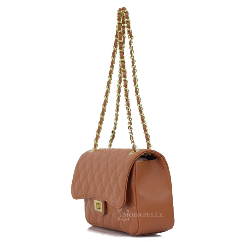 Leather shoulder bag, tan color - made in Italy