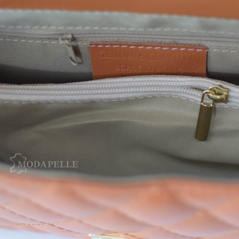 Leather shoulder bag, tan color - made in Italy