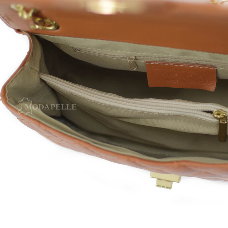 Leather shoulder bag, tan color - made in Italy