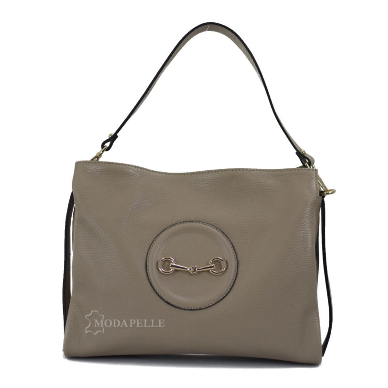 Leather bag, beige color - made in Italy