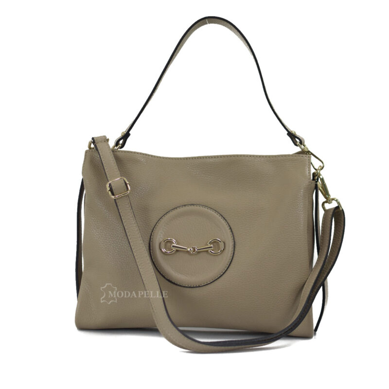 Leather bag, beige color - made in Italy