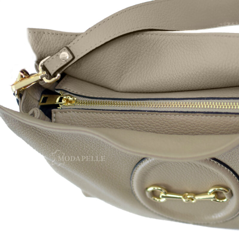 Leather bag, beige color - made in Italy