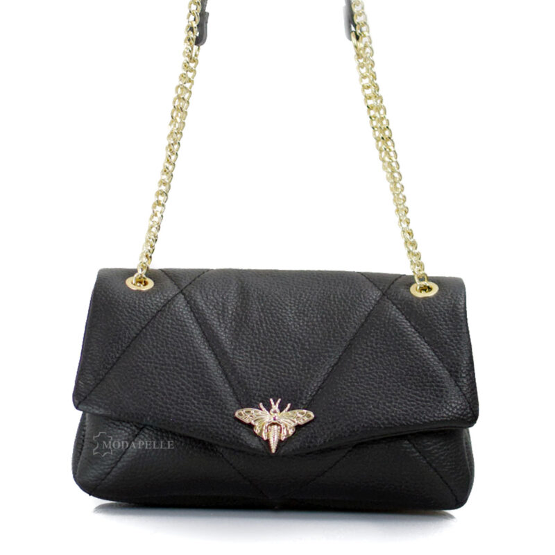 Leather shoulder bag in black color - made in Italy