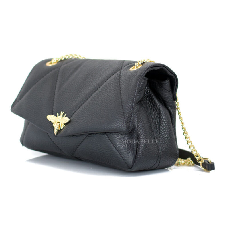 Leather shoulder bag in black color - made in Italy