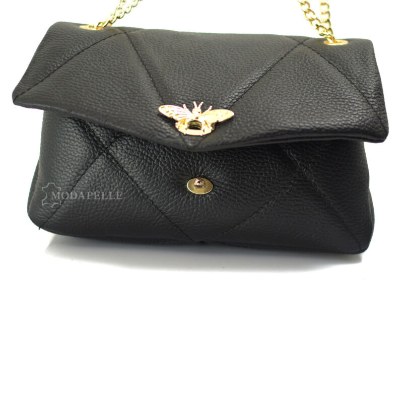 Leather shoulder bag in black color - made in Italy