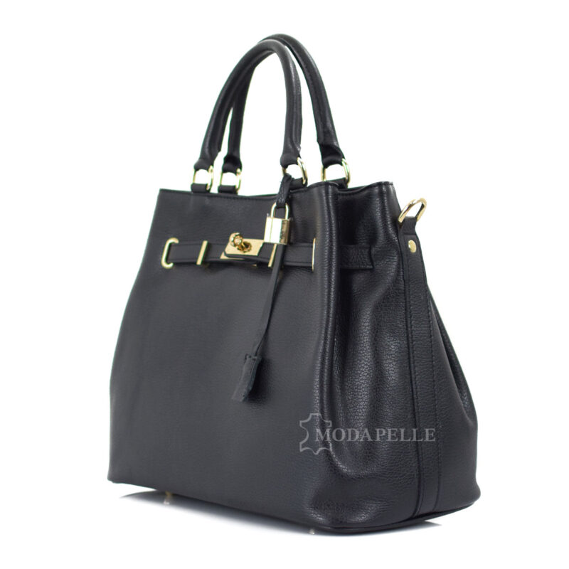 Leather bag in black color - made in Italy