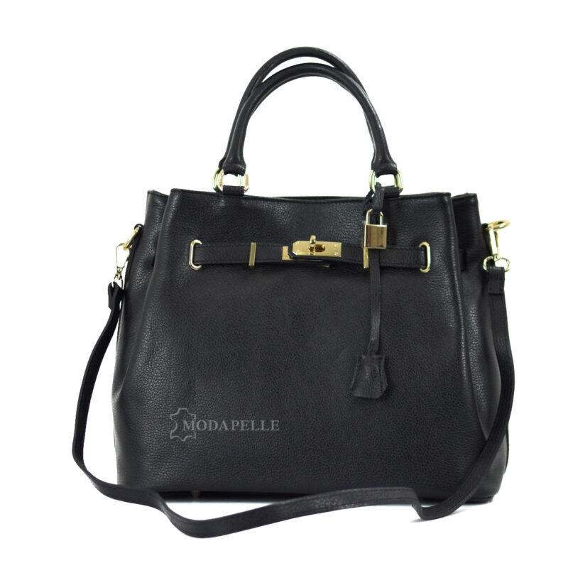 Leather bag in black color - made in Italy