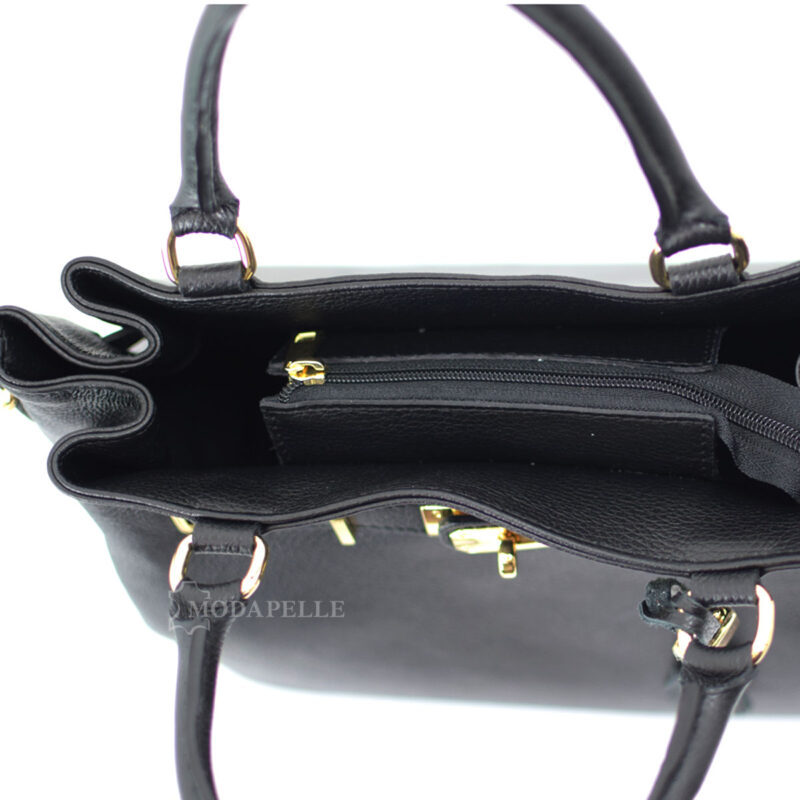 Leather bag in black color - made in Italy