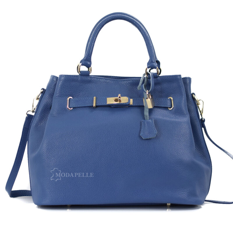 Leather bag in blue color - made in Italy