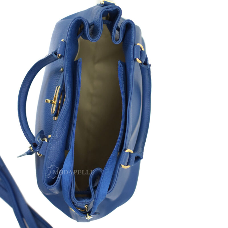 δερμάτινη τσάντα σε χρώμα μπλε - made in Italy