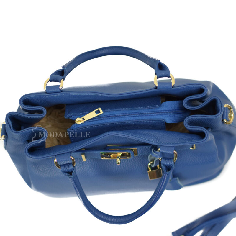 δερμάτινη τσάντα σε χρώμα μπλε - made in Italy