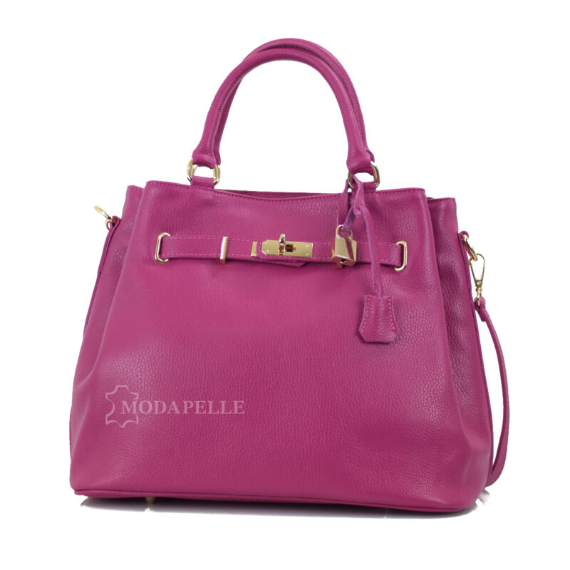 Leather bag in fuchsia color - made in Italy