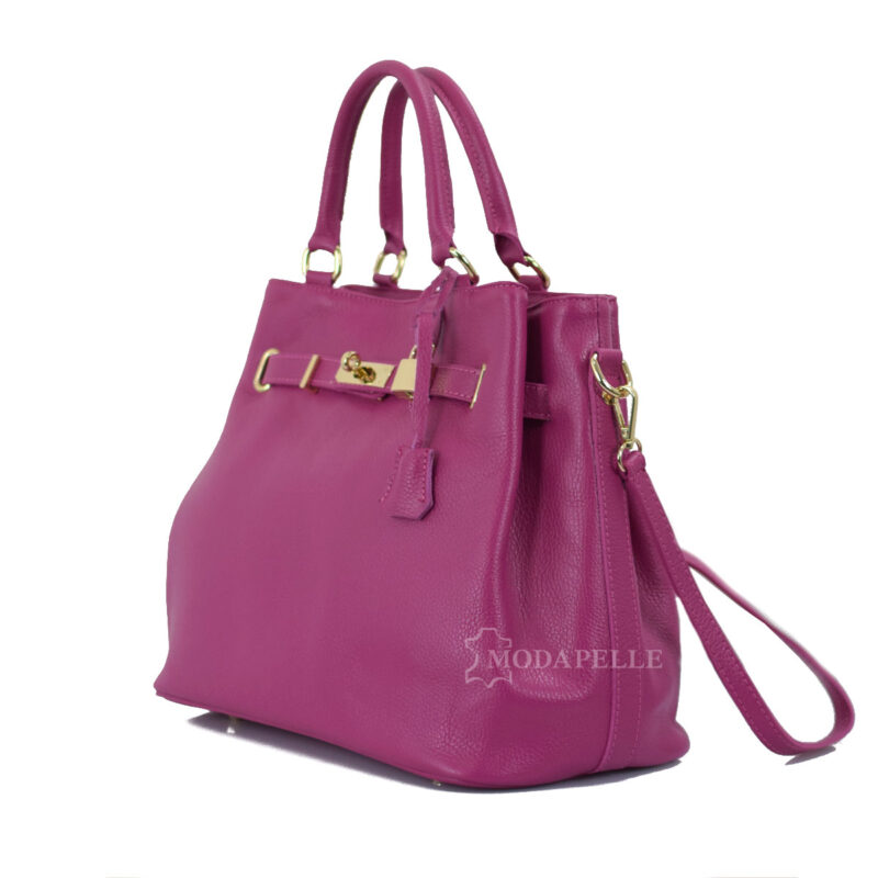 Leather bag in fuchsia color - made in Italy