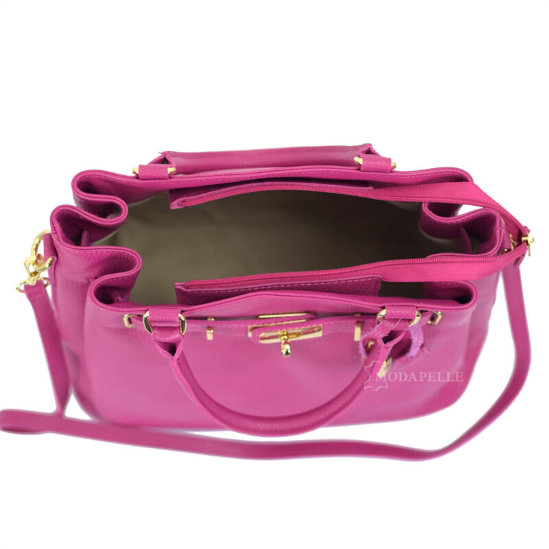 Leather bag in fuchsia color - made in Italy