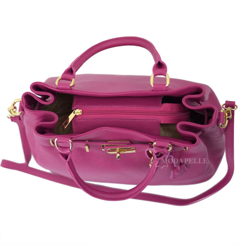 δερμάτινη τσάντα σε χρώμα φούξια - made in Italy