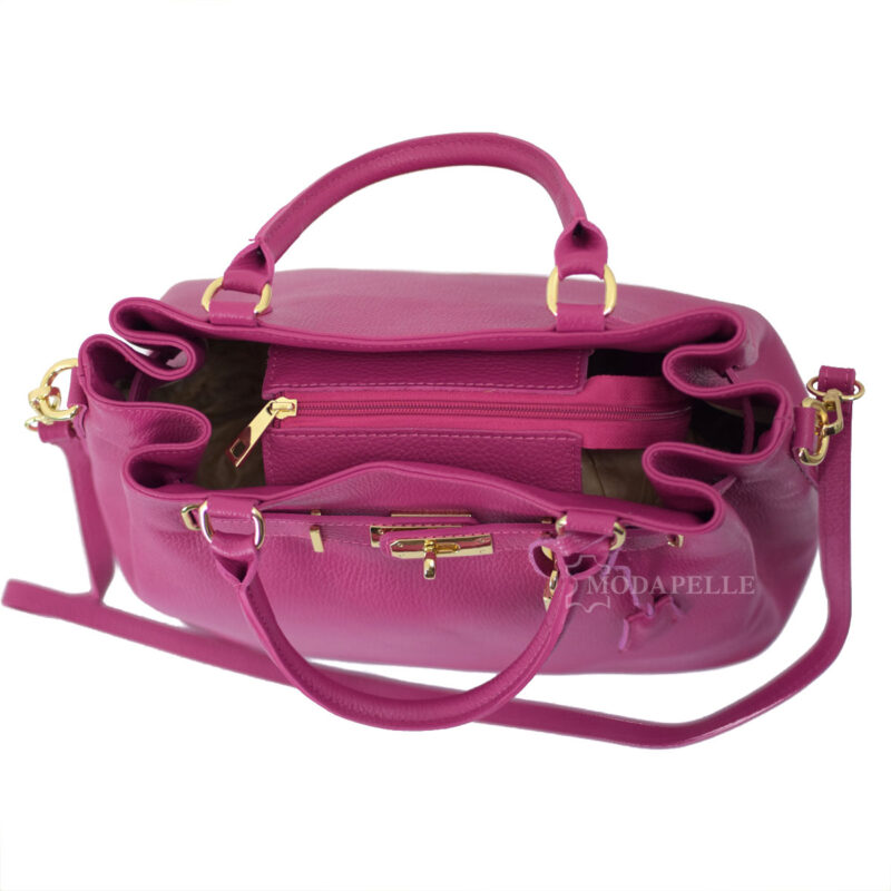 Leather bag in fuchsia color - made in Italy