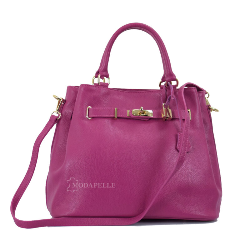 Leather bag in fuchsia color - made in Italy