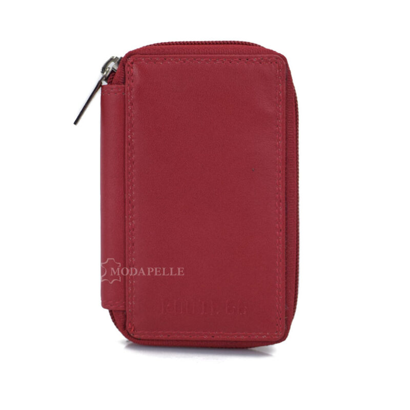 Leather key and card holder in red color
