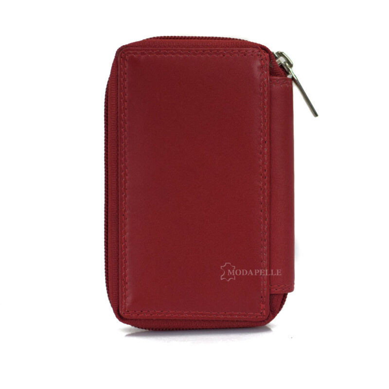 Leather key and card holder in red color