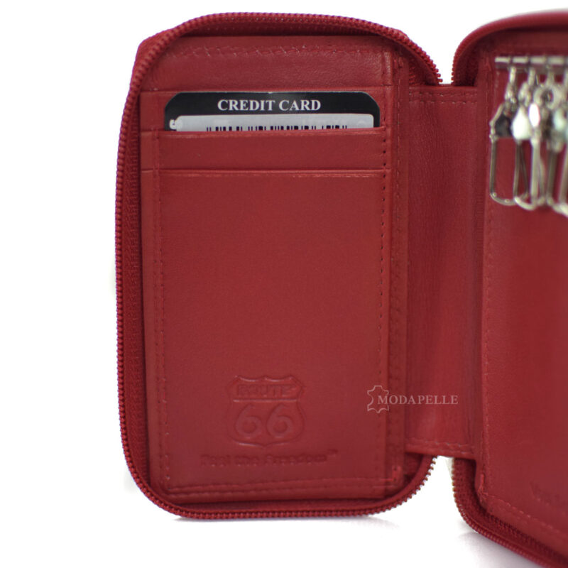 Leather key and card holder in red color