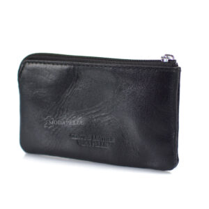 Leather key and coin pouch in black color