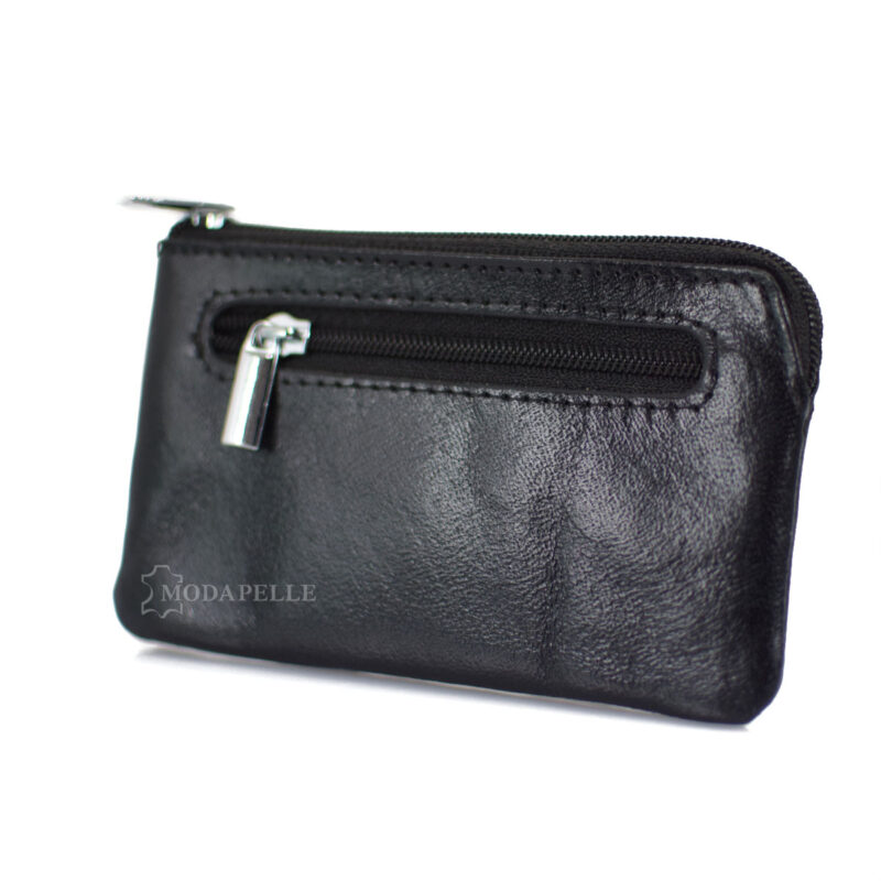 Leather key and coin pouch in black color