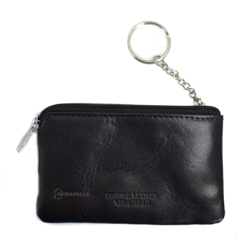 Leather key and coin pouch in black color