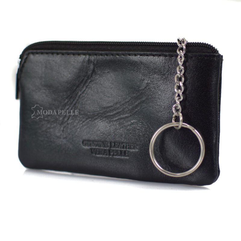 Leather key and coin pouch in black color