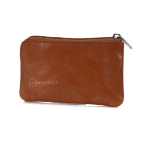 Leather key and coin pouch in tan color