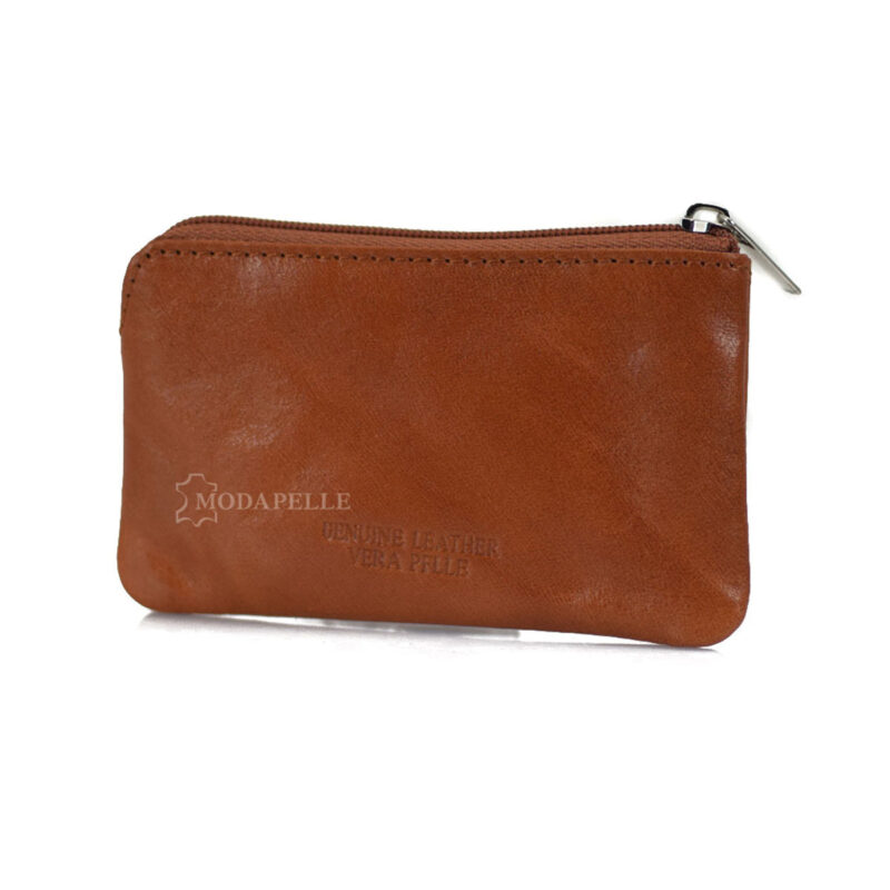 Leather key and coin pouch in tan color