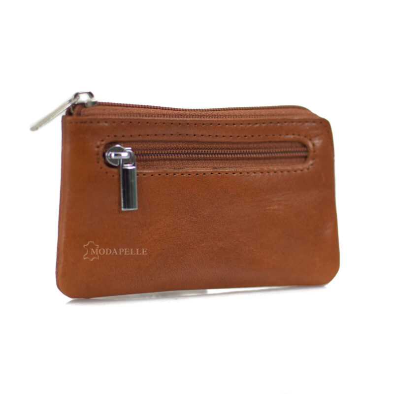 Leather key and coin pouch in tan color