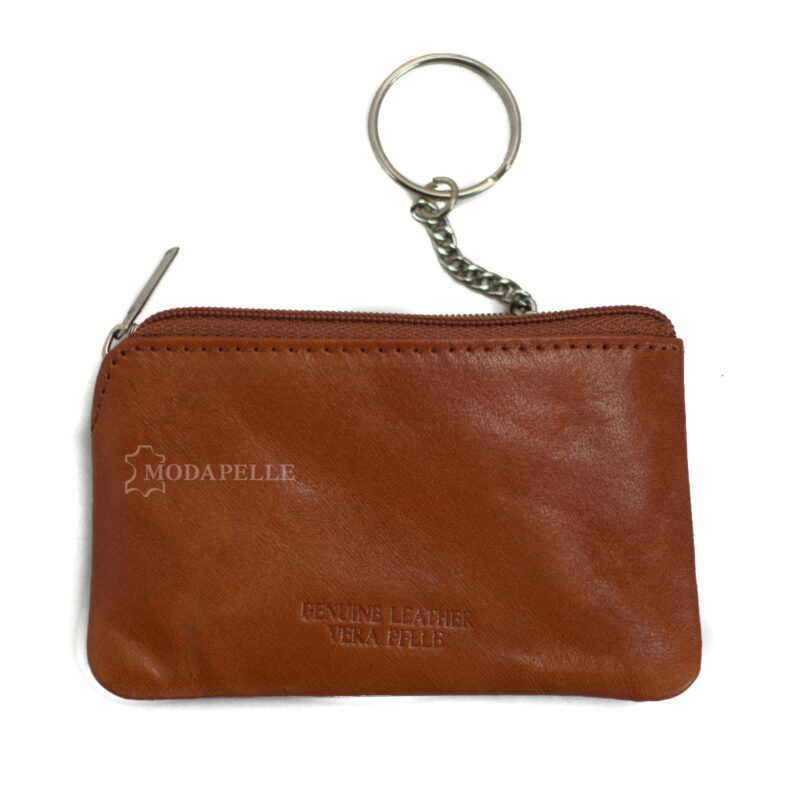 Leather key and coin pouch in tan color