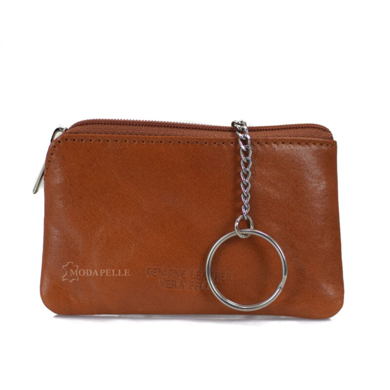 Leather key and coin pouch in tan color