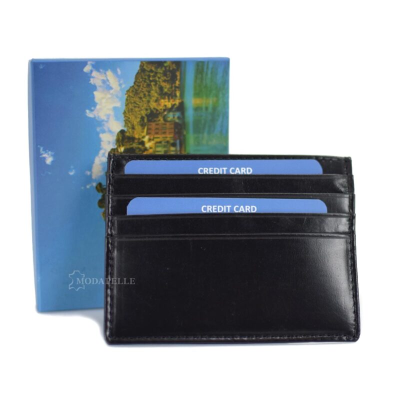 Leather card holder in black color