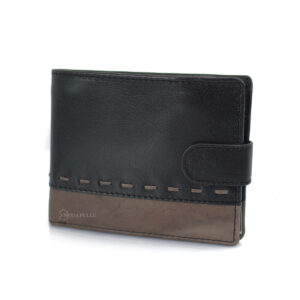 Leather men's wallet  in black grey color