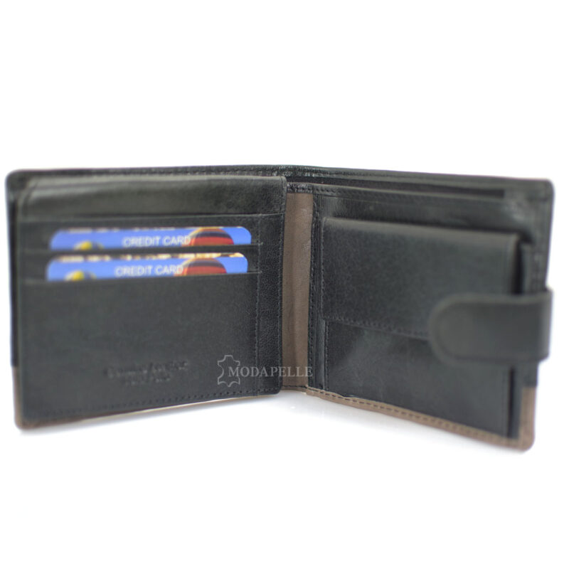 Leather men's wallet  in black grey color