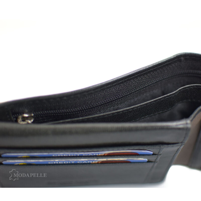Leather men's wallet  in black grey color