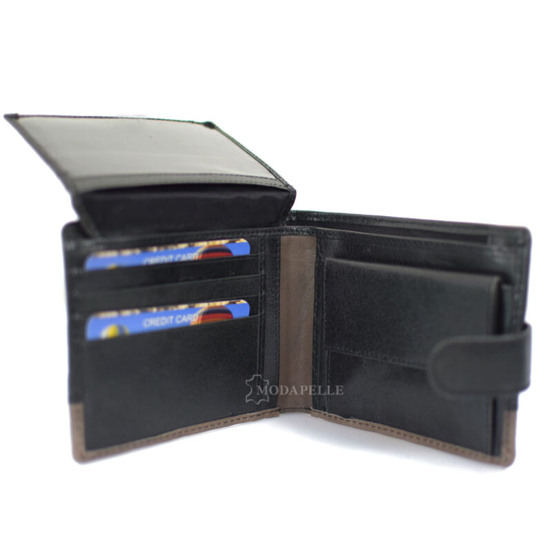 Leather men's wallet  in black grey color