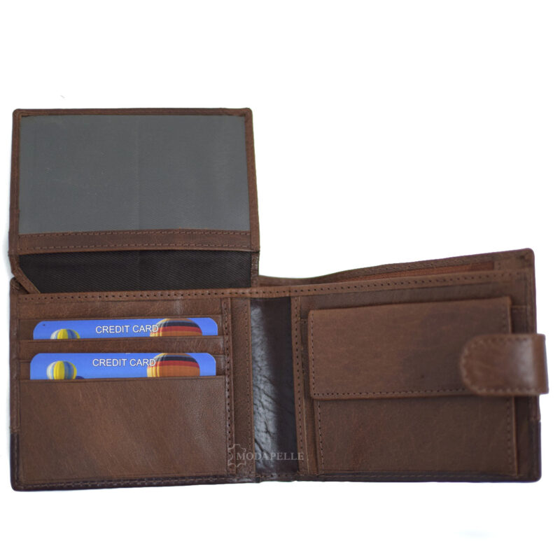 Leather men's wallet in brown tan color