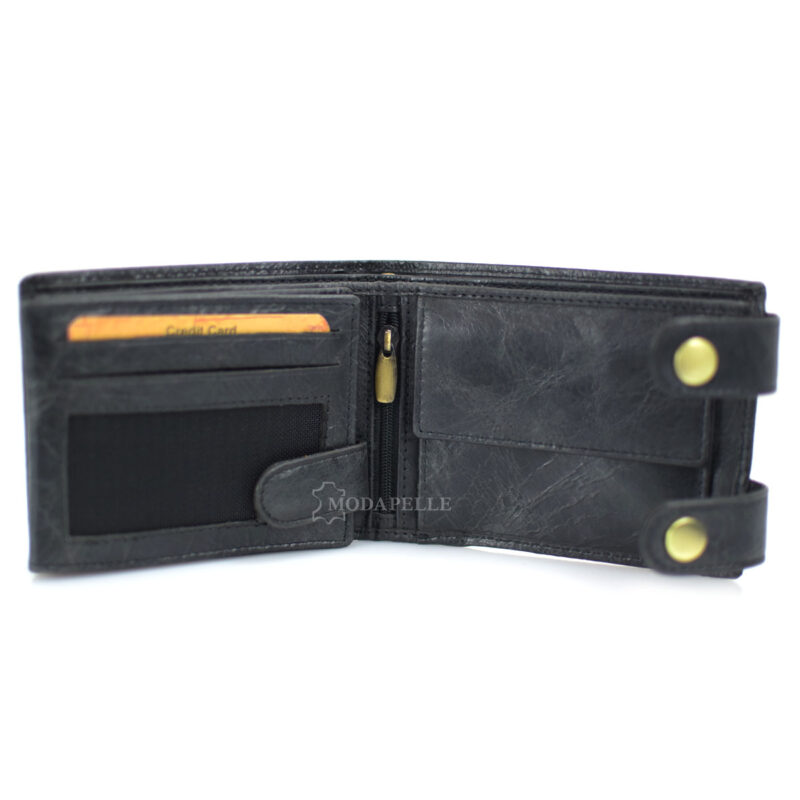 Leather men's wallet with chain in black color