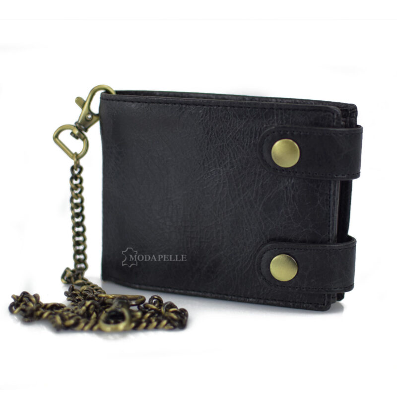 Leather men's wallet with chain in black color