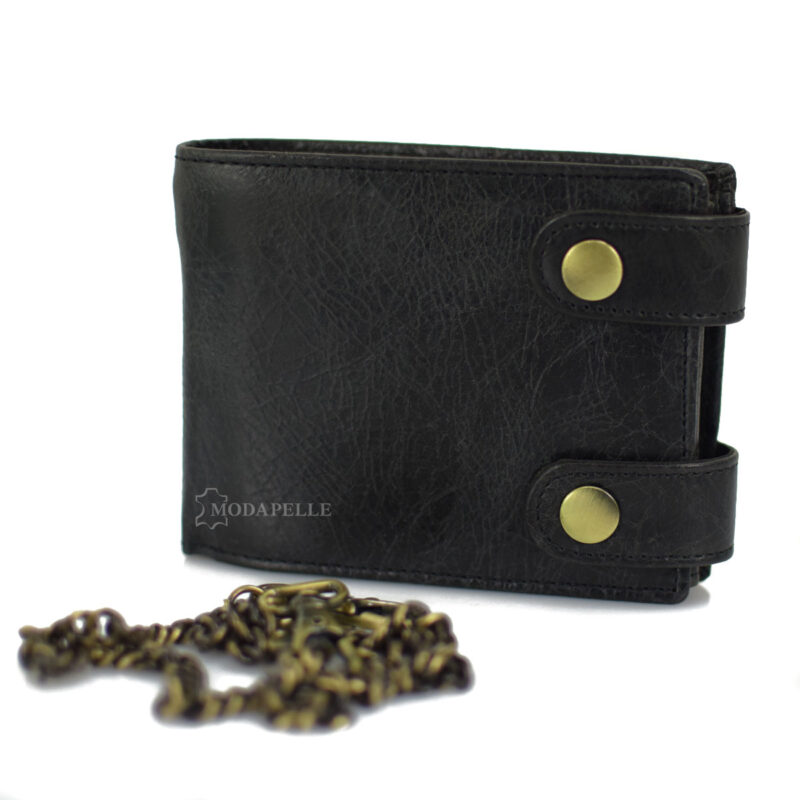 Leather men's wallet with chain in black color