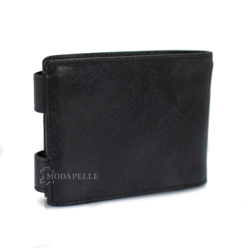 Leather men's wallet with chain in black color