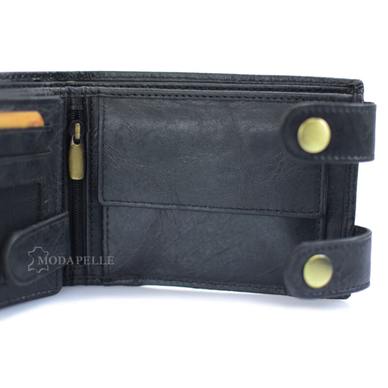 Leather men's wallet with chain in black color