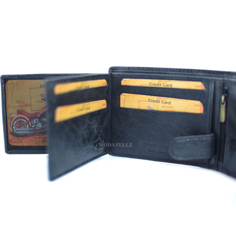 Leather men's wallet with chain in black color