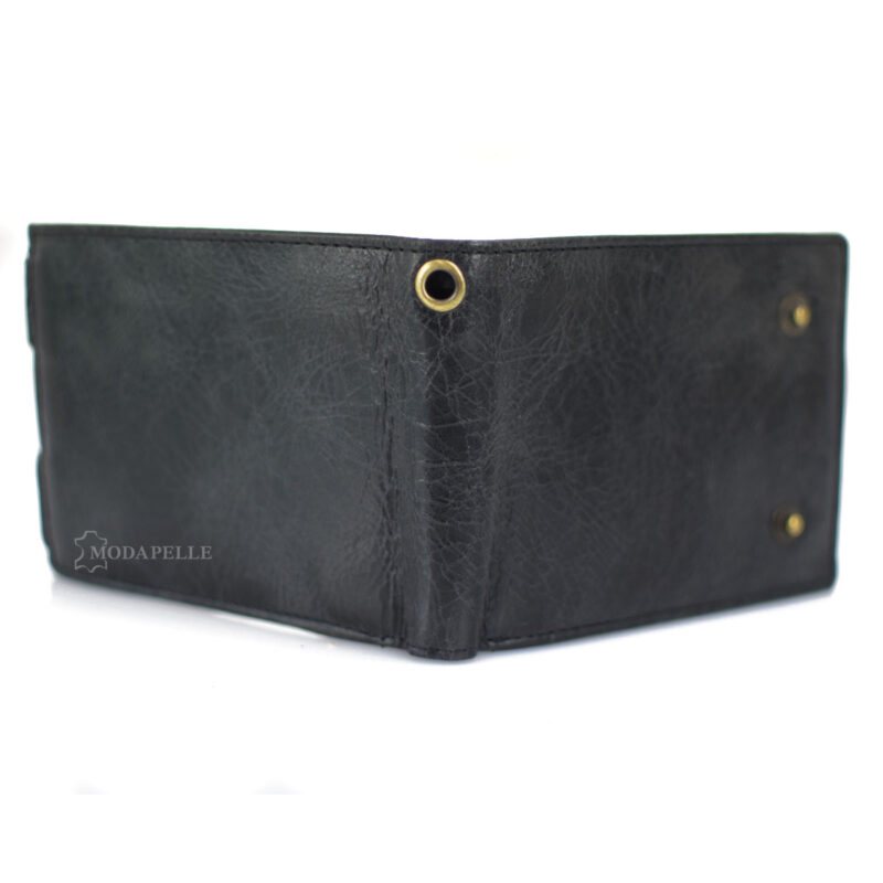 Leather men's wallet with chain in black color