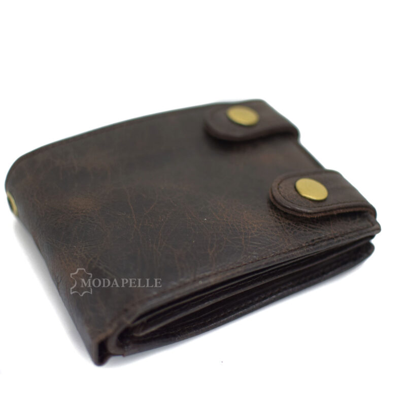 Leather men's wallet with chain in brown color